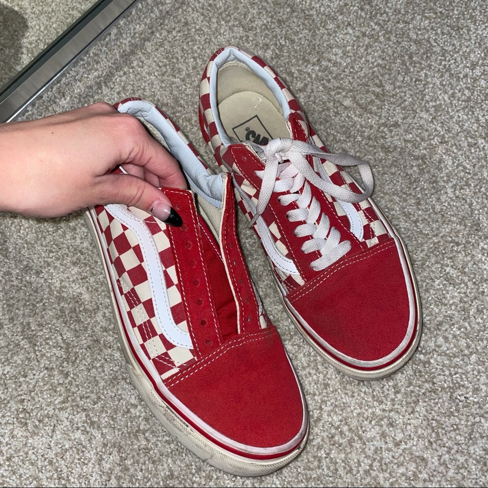red checkered old skool vans